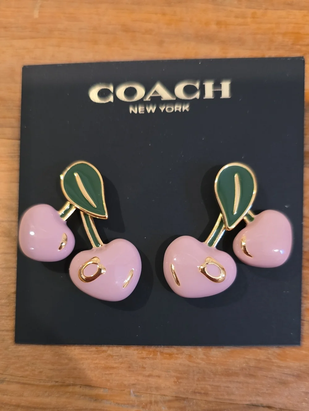 COACH Pink Cherry Enamel Earrings - Picture 2 of 4